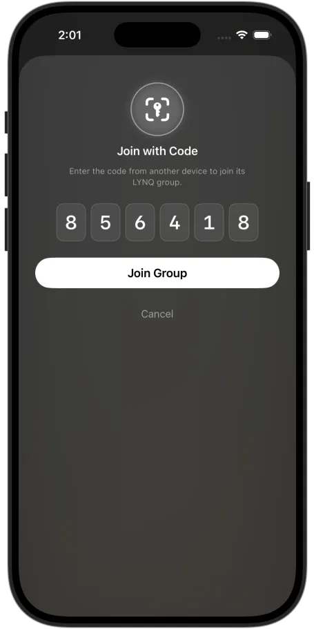 Join an existing group with a 6-digit code