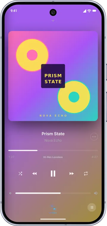 Lysoniq Web Remote's Now Playing screen on a Google Pixel phone