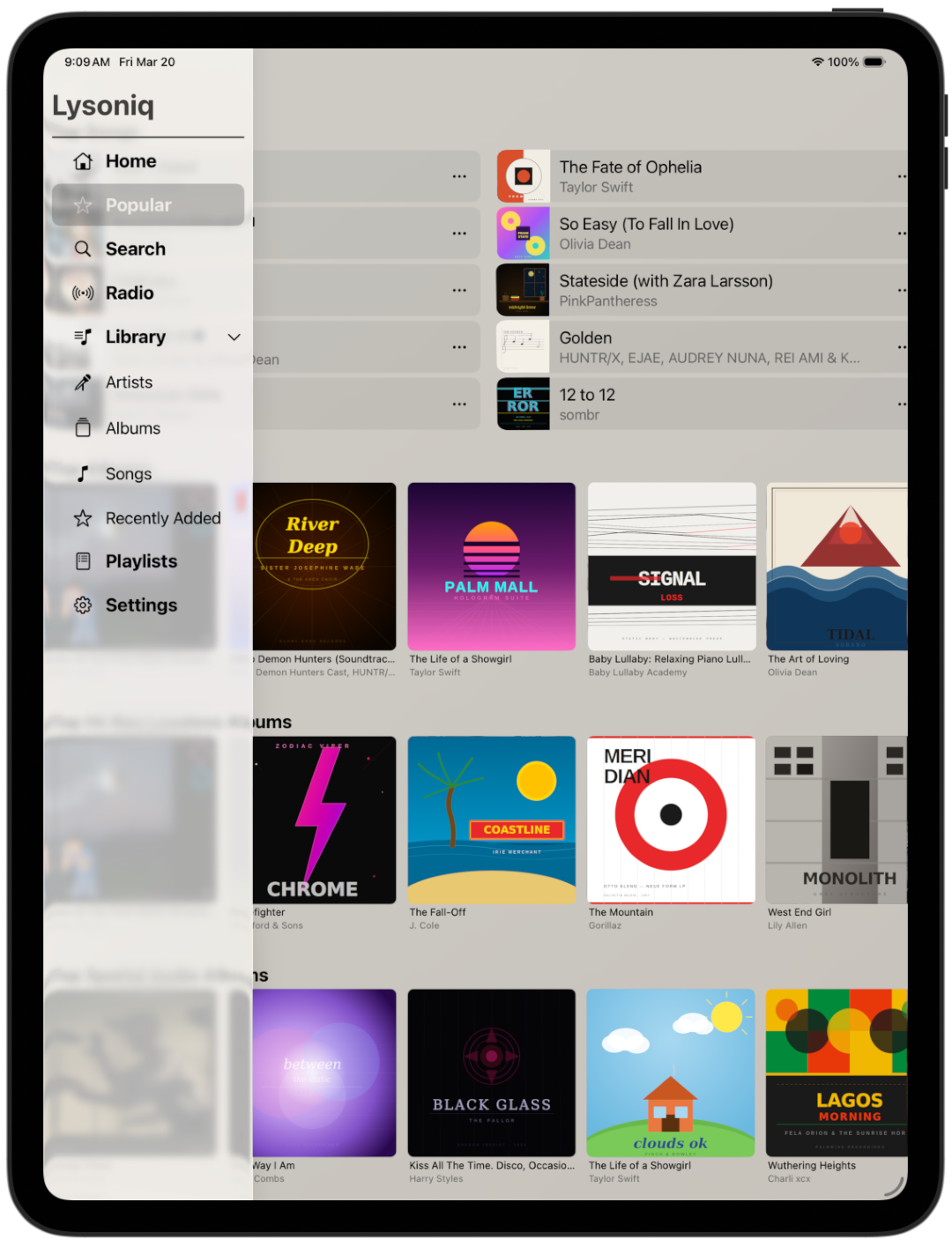 Lysoniq on iPad — Settings