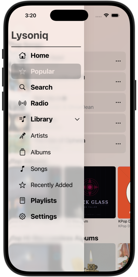 Lysoniq on iPhone — Library